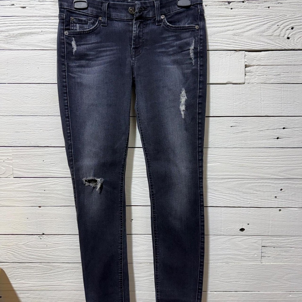 7 For All Mankind The Skinny Distressed Black Jeans Low Rise Womens Denim